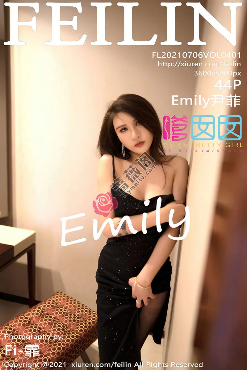 [FeiLin嗲囡囡] Vol.401 女神Emily尹菲私房典雅黑色吊裙配超薄黑丝裤袜极致魅惑写真-蔷薇阁