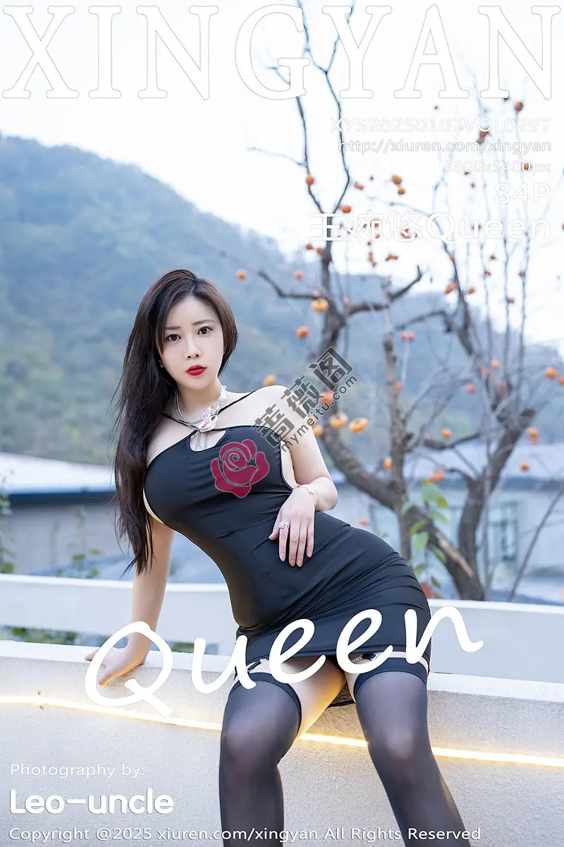 [XingYan星颜社] VOL.297 模特王婉悠Queen性感黑色连衣短裙配黑丝吊袜秀美腿诱惑写真-蔷薇阁