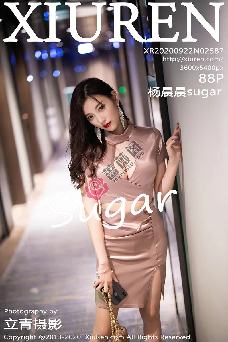 [XiuRen秀人网] No.2587 女神杨晨晨sugar香槟色吊裙半撩露超薄肉丝裤袜秀翘臀诱惑写真-蔷薇阁