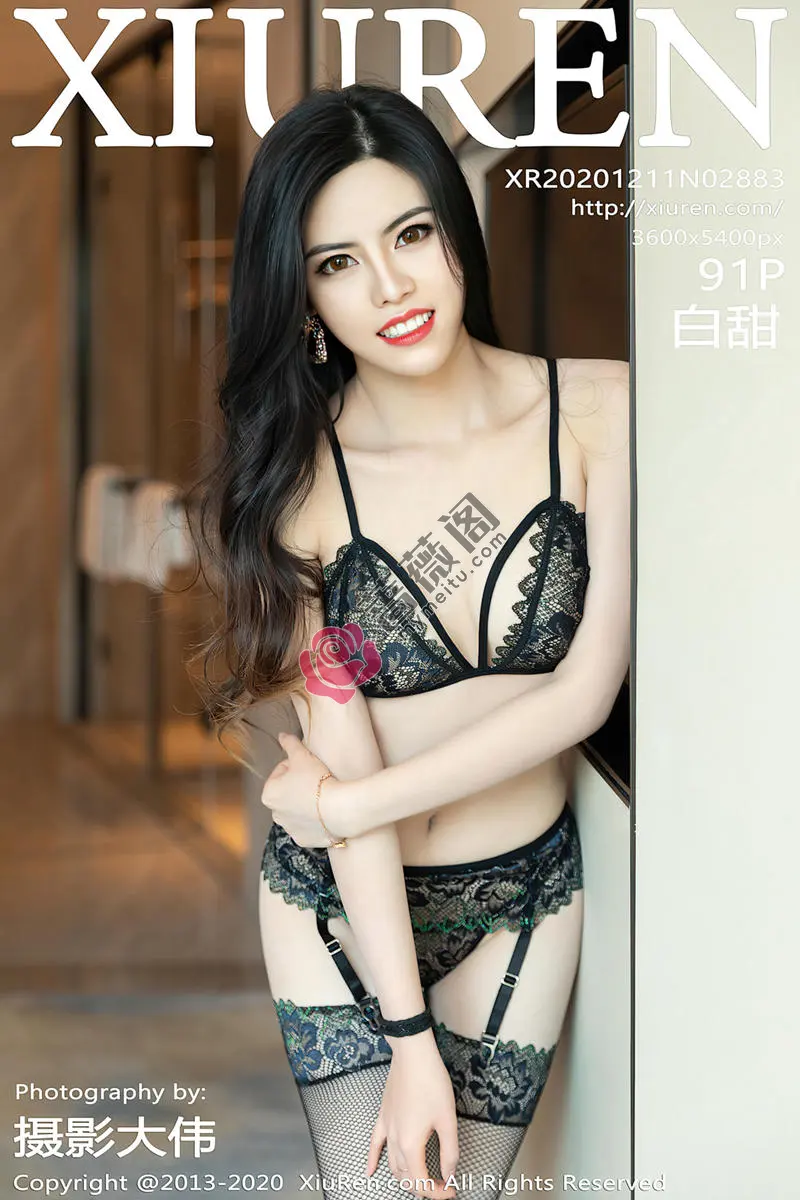[XiuRen秀人网] No.2883 嫩模白甜私房青瓷色镂空蕾丝内衣半脱露白嫩翘臀极致诱惑写真-蔷薇阁