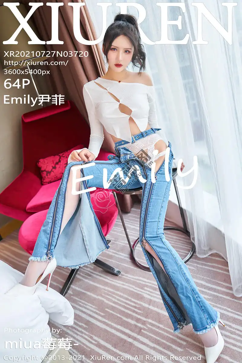 [XiuRen秀人网] NO.3720 模特Emily尹菲私房脱牛仔裤露蕾丝吊袜内衣秀完美身材诱惑写真 - 蔷薇阁-蔷薇阁