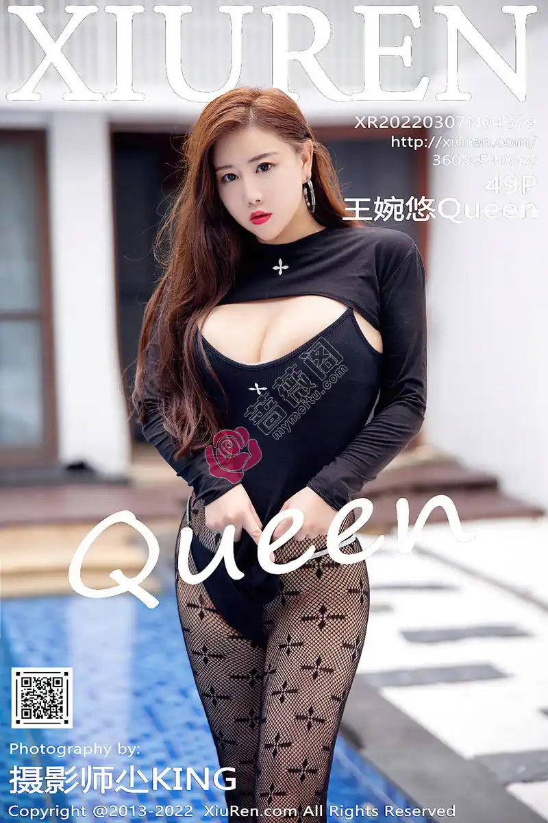 [XiuRen秀人网] No.4679 模特王婉悠Queen私房性感黑色露胸服饰配缕空黑丝丰满诱惑写真 - 蔷薇阁-蔷薇阁
