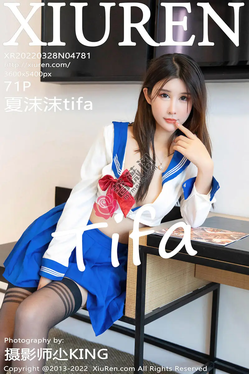 [XiuRen秀人网] No.4781 模特夏沫沫tifa性感半截白色上衣配蓝色短裙秀完美身材诱惑写真 - 蔷薇阁-蔷薇阁