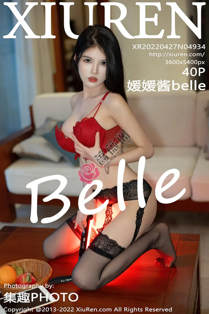 [XiuRen秀人网] No.4934 模特媛媛酱belle珠三角旅拍红色内衣配黑色蕾丝吊袜诱惑写真 - 蔷薇阁-蔷薇阁