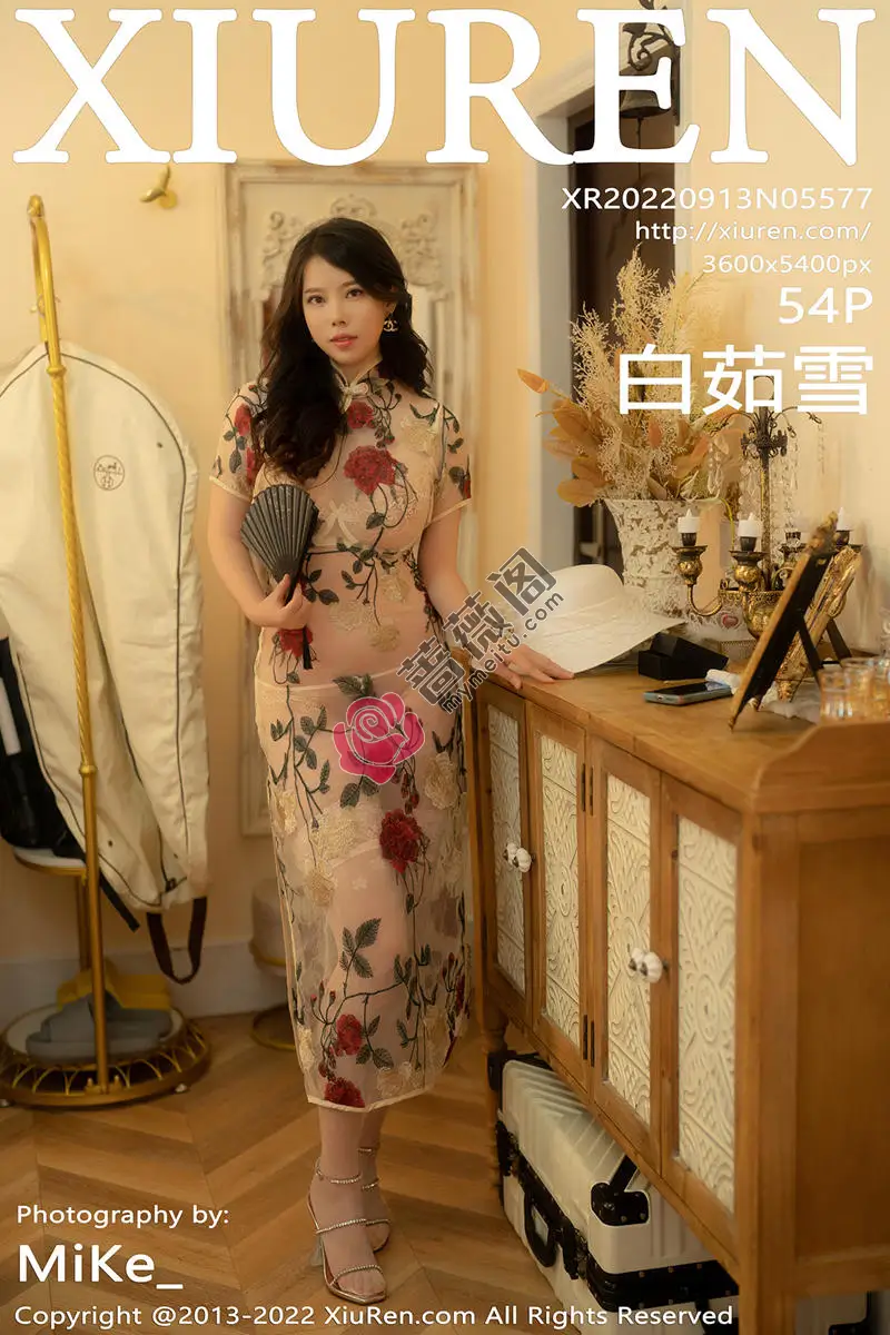 [XiuRen秀人网] No.5577 模特白茹雪私房浅色薄纱旗袍配原色丝袜秀惹火身材诱惑写真 - 蔷薇阁-蔷薇阁