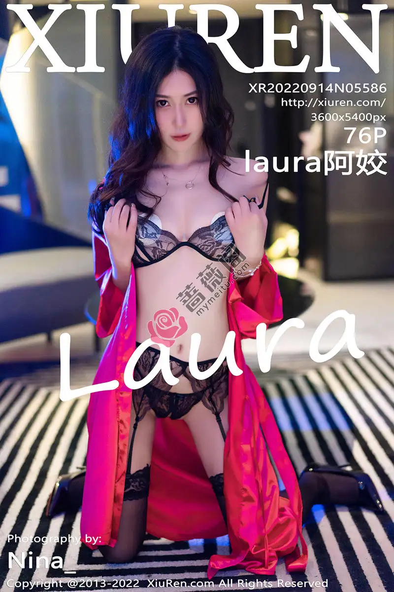 [XiuRen秀人网] No.5586 模特laura阿姣性感红色睡裙露黑色情趣内衣配蕾丝吊袜诱惑写真 - 蔷薇阁-蔷薇阁