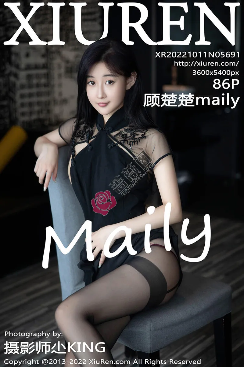 [XiuRen秀人网] No.5691 模特顾楚楚maily性感黑色旗袍服配魅惑黑丝秀美腿甜美迷人写真-蔷薇阁