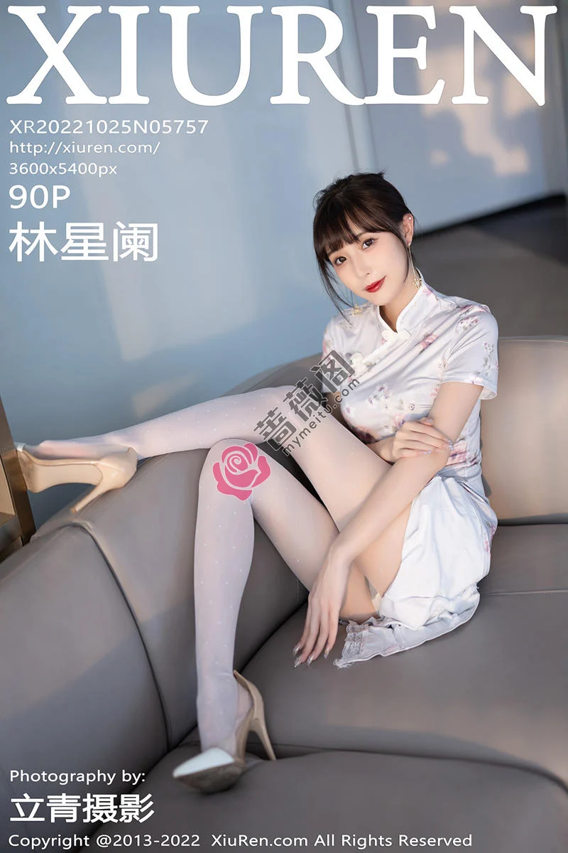[XiuRen秀人网] No.5757 模特林星阑白色图案旗袍露浅色蕾丝内衣配白丝袜甜美迷人写真 - 蔷薇阁-蔷薇阁