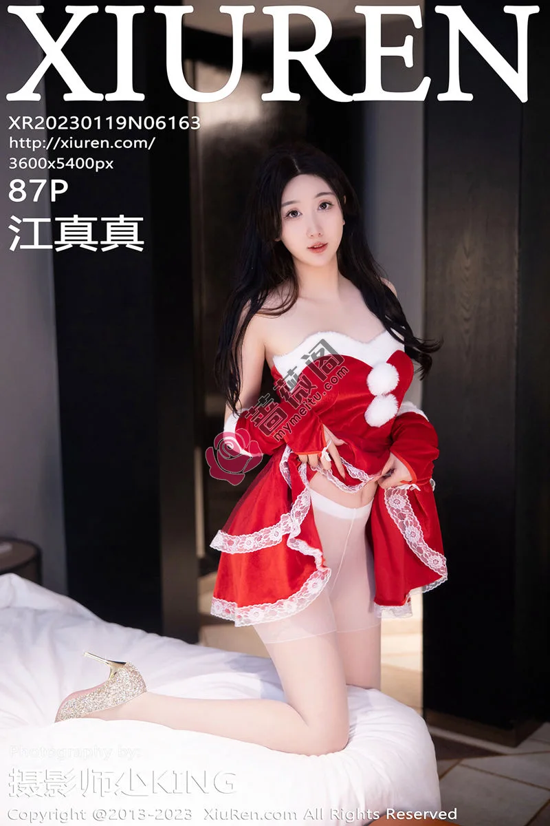 [XiuRen秀人网] No.6163 模特江真真性感红色贺新年服配白色蕾丝袜秀白嫩美腿迷人写真-蔷薇阁