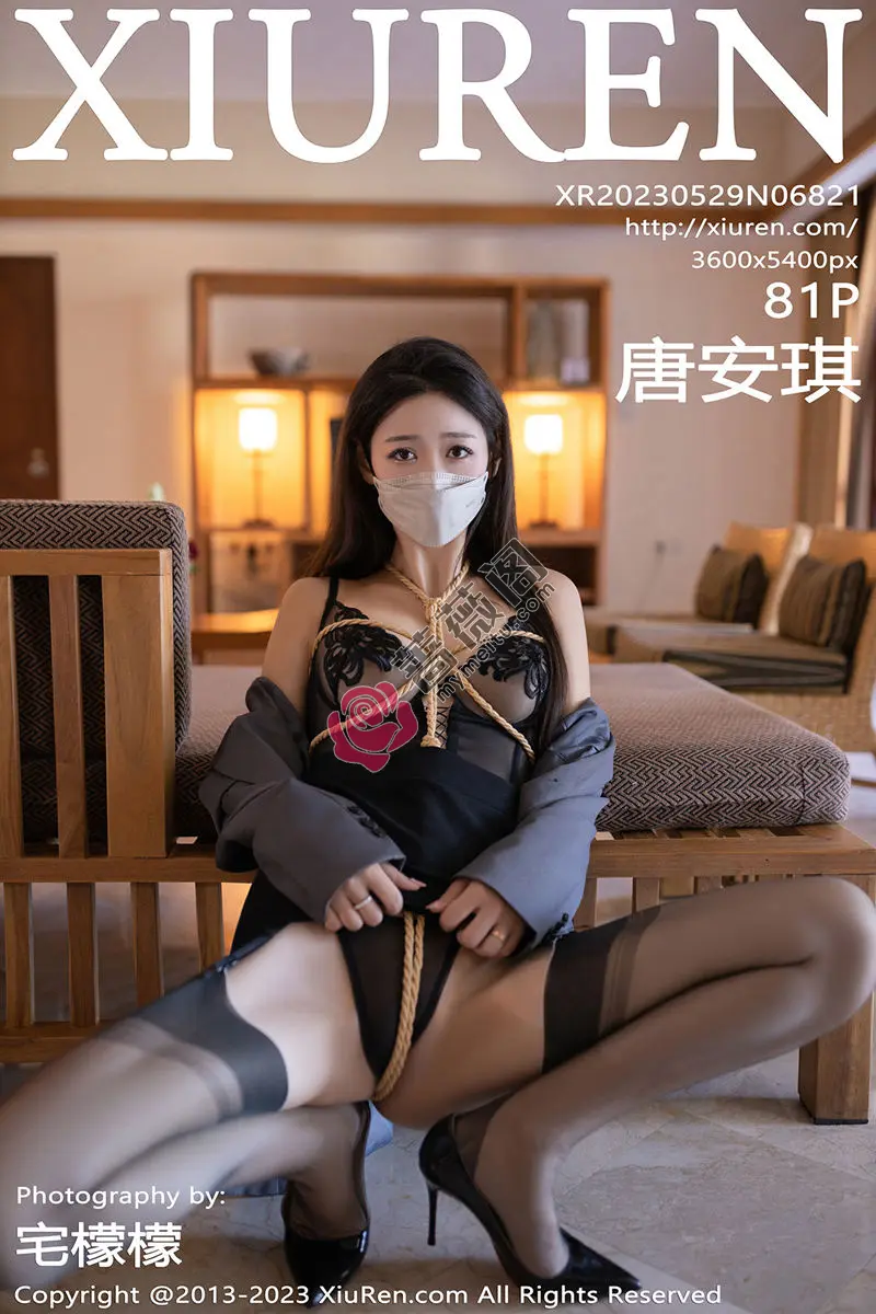 [XiuRen秀人网] No.6821 模特唐安琪情趣捆绑黑色轻透薄纱内衣配黑丝吊袜惹火诱惑写真 - 蔷薇阁-蔷薇阁