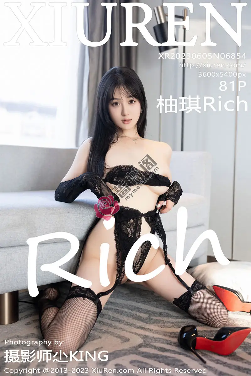 [XiuRen秀人网] No.6854 模特柚琪Rich性感黑色蕾丝情趣服配网格袜秀惹火身材诱惑写真-蔷薇阁