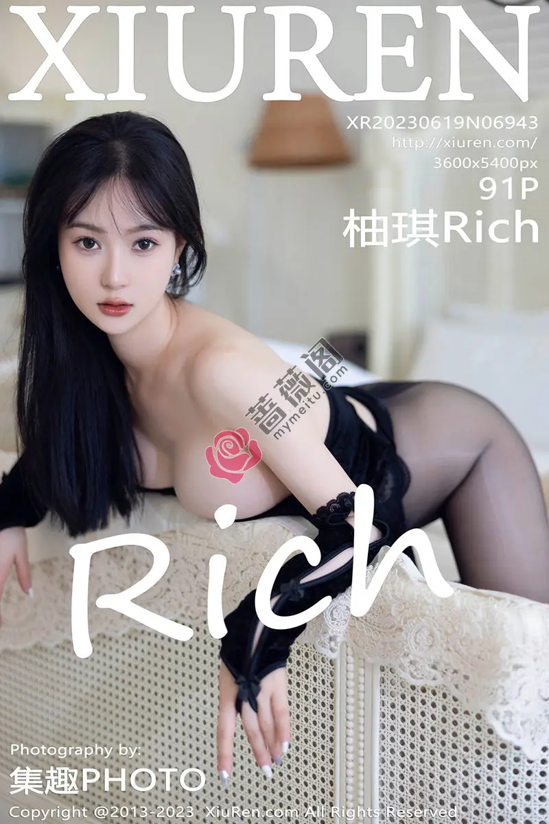 [XiuRen秀人网] No.6943 模特柚琪Rich性感黑色露肩服饰配超薄黑丝秀曼妙身姿诱惑写真-蔷薇阁