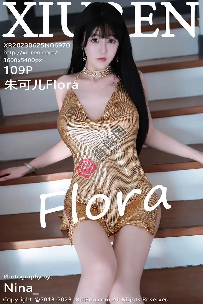 [XiuRen秀人网] No.6970 女神朱可儿Flora性感金色吊带短裙半撩秀翘臀美腿惹火诱惑写真 - 蔷薇阁-蔷薇阁
