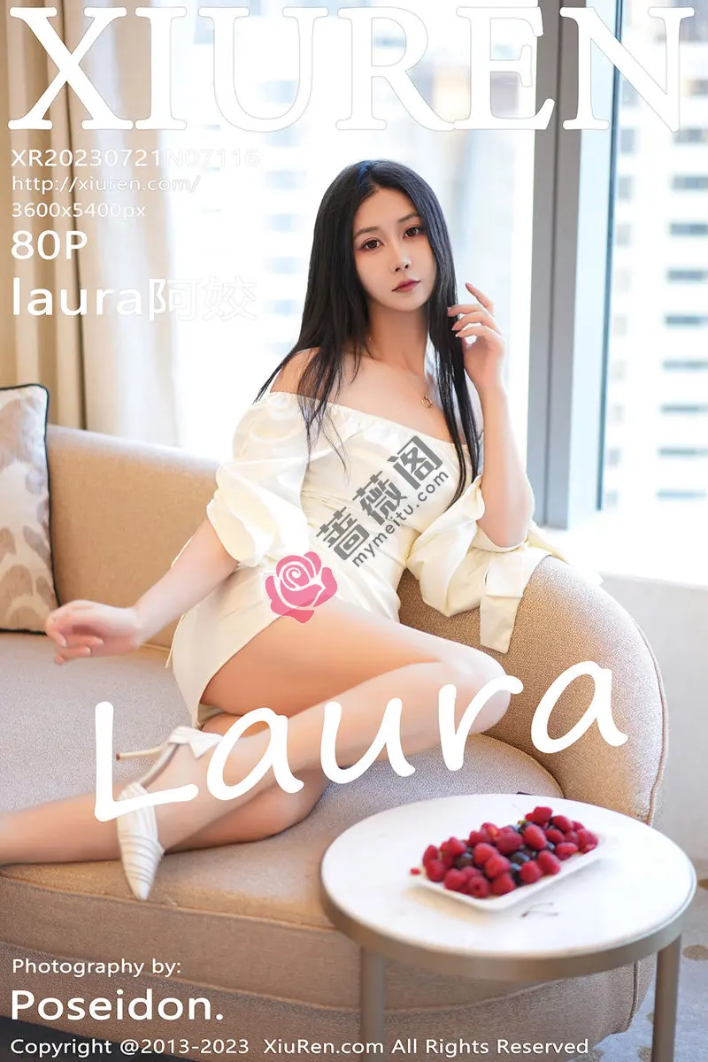 [XiuRen秀人网] No.7116 模特laura阿姣性感白色露肩连衣裙半脱露豪乳遮点极致诱惑写真-蔷薇阁