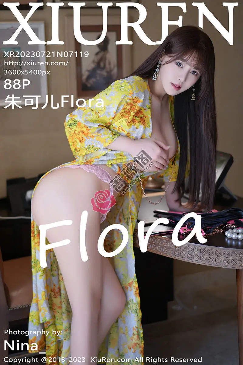 [XiuRen秀人网] No.7119 女神朱可儿Flora脱性感黄色带碎花图案长裙秀雪峰美臀诱惑写真 - 蔷薇阁-蔷薇阁