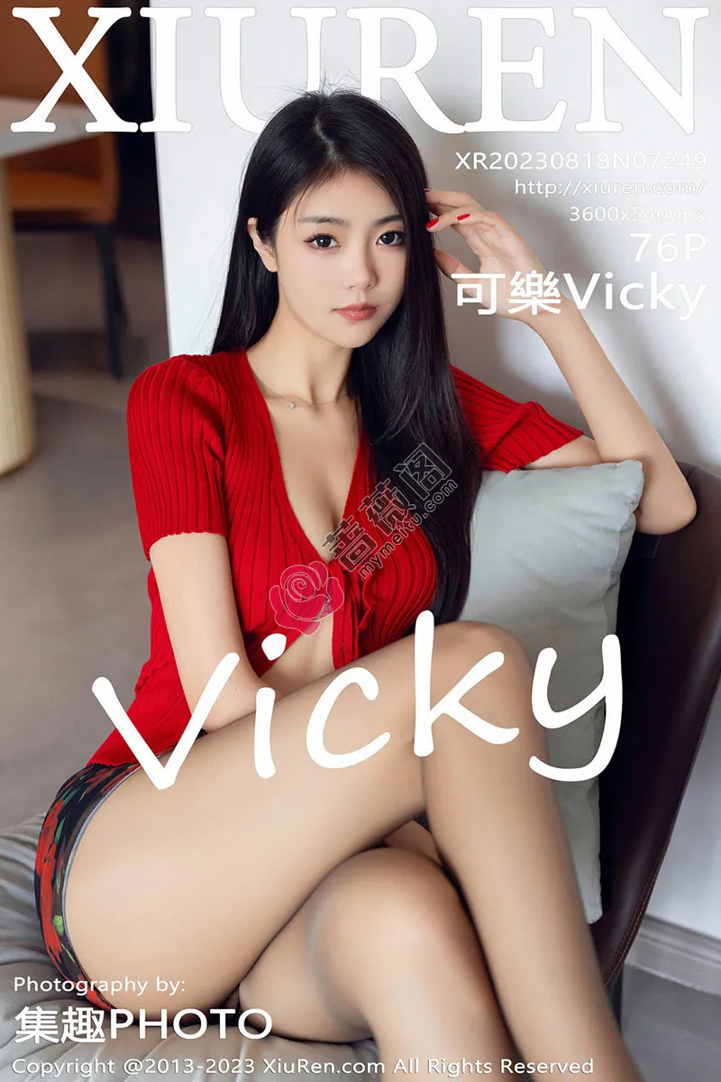 [XiuRen秀人网] No.7249 模特可乐Vicky性感红色上衣配黑短裙露超薄黑丝秀美腿诱惑写真-蔷薇阁