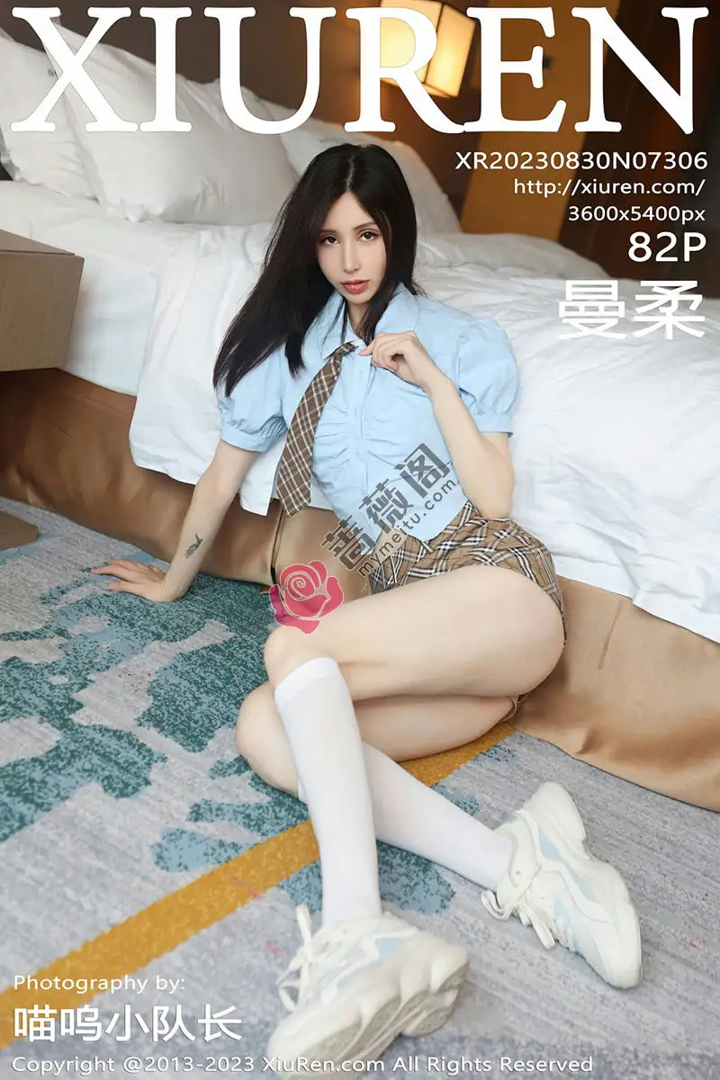 [XiuRen秀人网] No.7306 模特曼柔脱淡蓝上衣露性感蓝色蕾丝内衣配白丝袜迷人诱惑写真-蔷薇阁