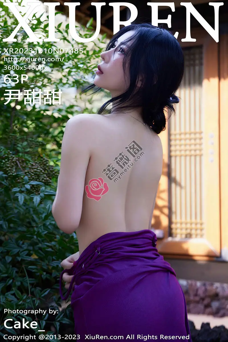 [XiuRen秀人网] No.7485 模特尹甜甜户外性感紫色吊带裙配超薄肉丝秀完美身材诱惑写真-蔷薇阁