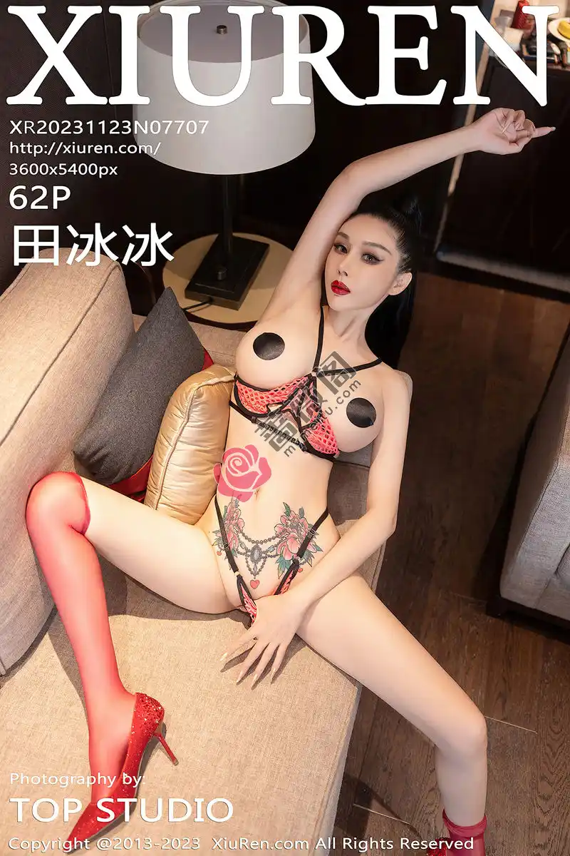 [XiuRen秀人网] No.7707 模特田冰冰性感红色缕空比基尼服饰配红丝袜秀惹火身材诱惑写真-蔷薇阁