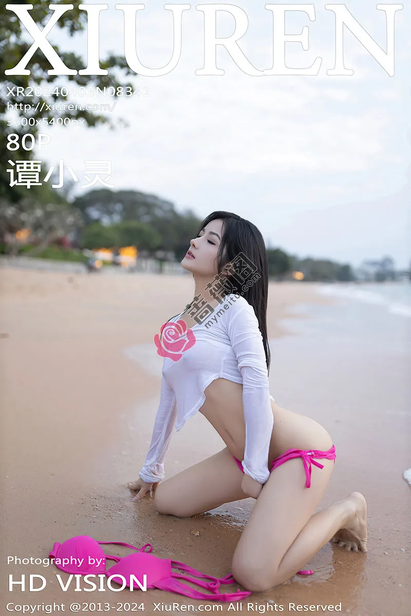 [XiuRen秀人网] No.8341 模特谭小灵海滩场景半脱露性感玫红内衣秀惹火身材极致诱惑写真 - 蔷薇阁-蔷薇阁