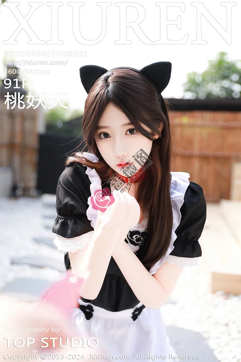 [XiuRen秀人网] No.8351 模特桃妖夭性感黑色女仆服饰配超薄无内黑丝秀娇美身段诱惑写真 - 蔷薇阁-蔷薇阁