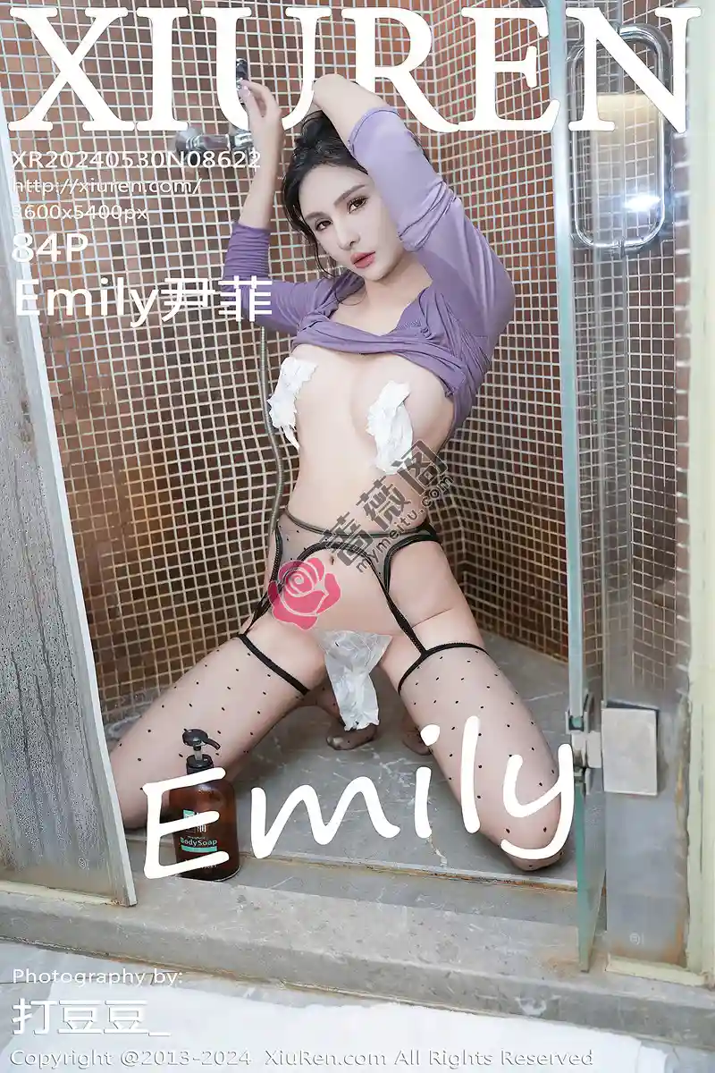 [XiuRen秀人网] No.8622 模特Emily尹菲厨房场景性感紫色包臀短裙配黑丝吊袜秀美腿写真-蔷薇阁