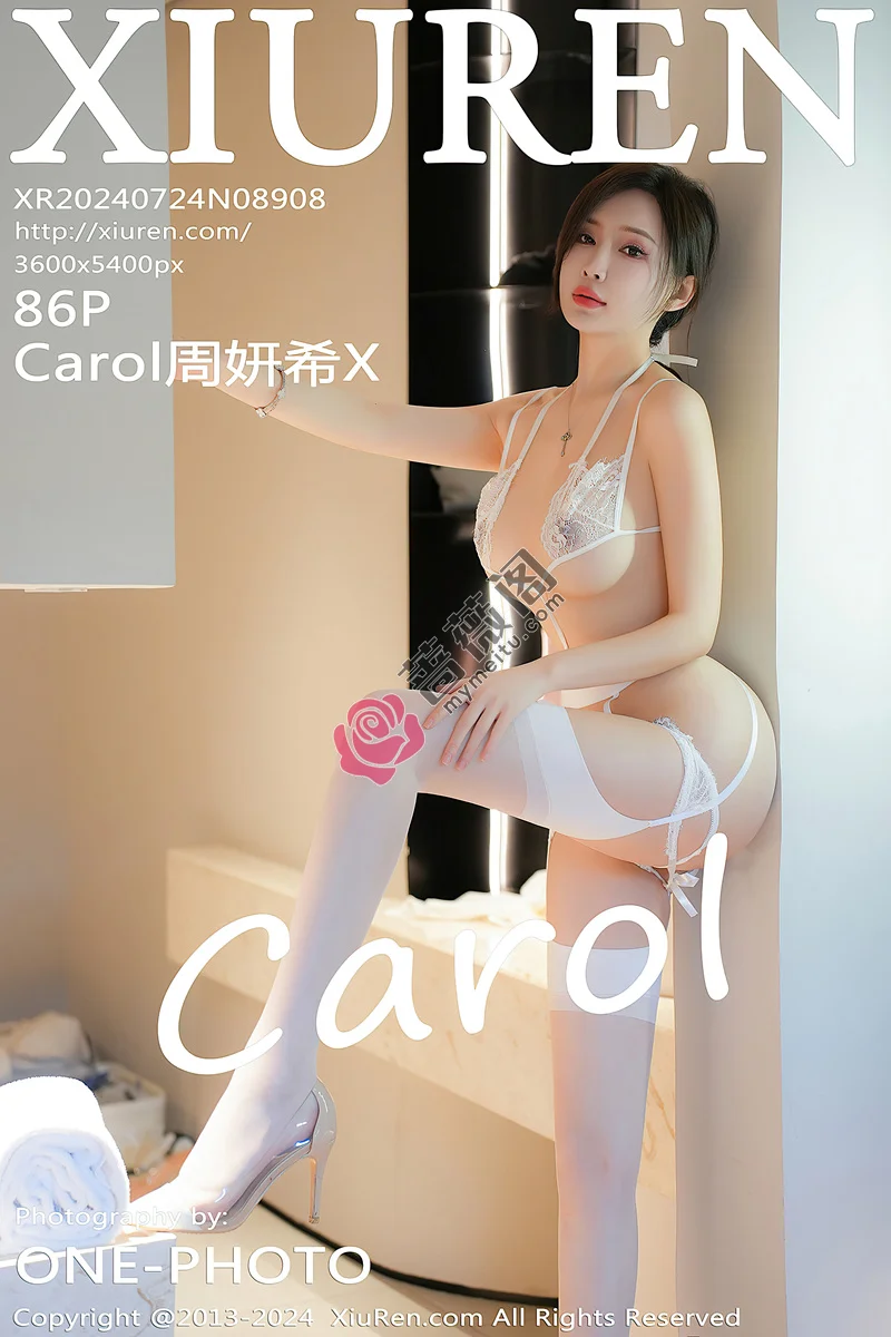 [XiuRen秀人网] NO.8908 女神Carol周妍希性感白色情趣内衣配白丝吊袜秀惹火身材诱惑写真-蔷薇阁
