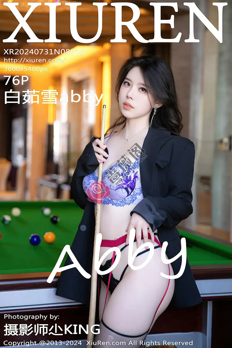 [XiuRen秀人网] NO.8946 模特白茹雪abby台球主题性感蕾丝内衣配黑丝吊袜秀美腿诱惑写真-蔷薇阁