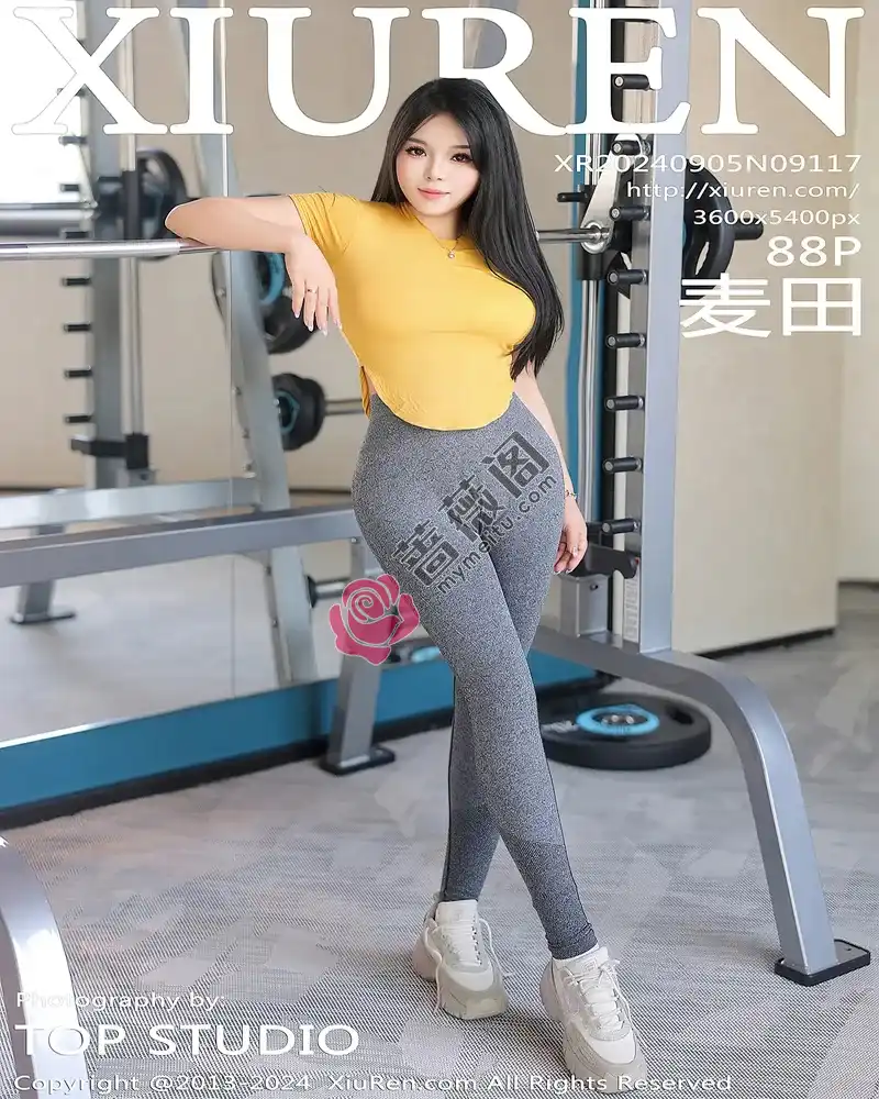[XiuRen秀人网] NO.9117 模特麦田健身房性感黄T配灰色瑜伽裤紧身秀曼妙身姿诱惑写真-蔷薇阁