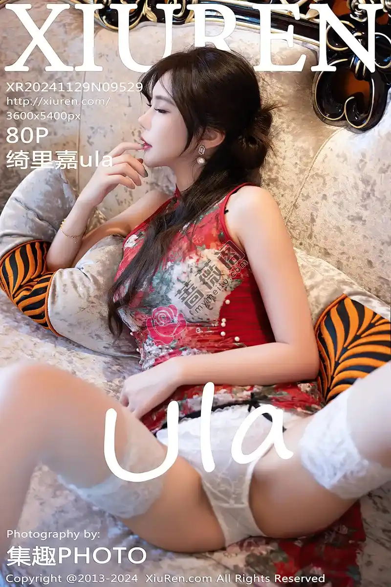[XiuRen秀人网] NO.9529 女神绮里嘉ula性感红色旗袍露白色内衣配白丝袜秀曼妙身姿诱惑写真-蔷薇阁