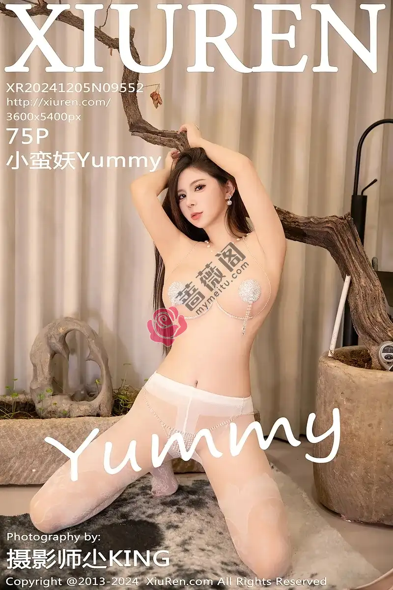 [XiuRen秀人网] NO.9552 模特小蛮妖Yummy性感白纱连衣裙配白丝袜秀完美身材诱惑写真-蔷薇阁