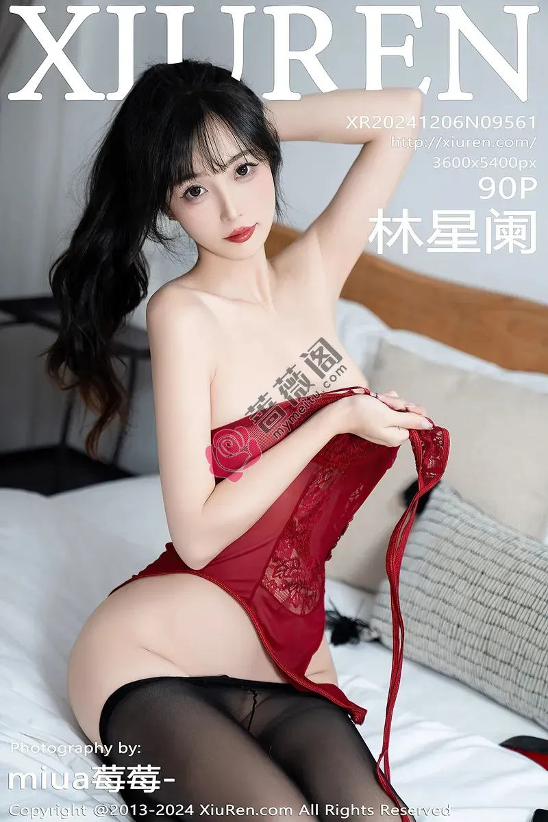 [XiuRen秀人网] NO.9561 模特林星阑性感红色蕾丝连体衣配黑丝吊袜秀曼妙身姿诱惑写真-蔷薇阁