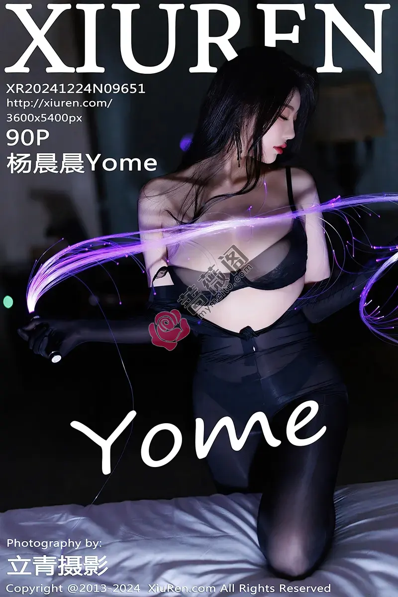 [XiuRen秀人网] NO.9651 女神杨晨晨Yome性感连体黑丝露黑色蕾丝内衣秀丰腴身材诱惑写真-蔷薇阁