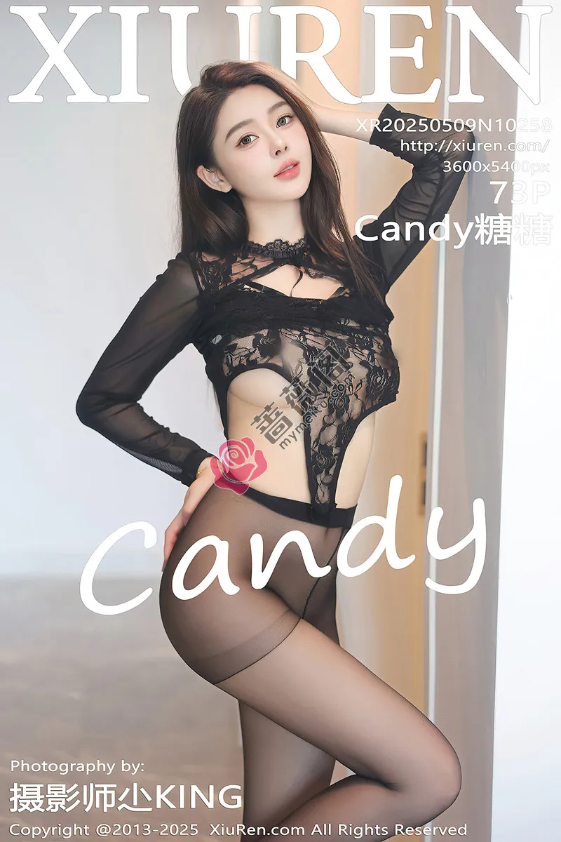 [XiuRen秀人网] NO.10258 模特Candy糖糖性感黑色网纱蕾丝服饰配超薄黑丝秀美腿魅惑写真-蔷薇阁
