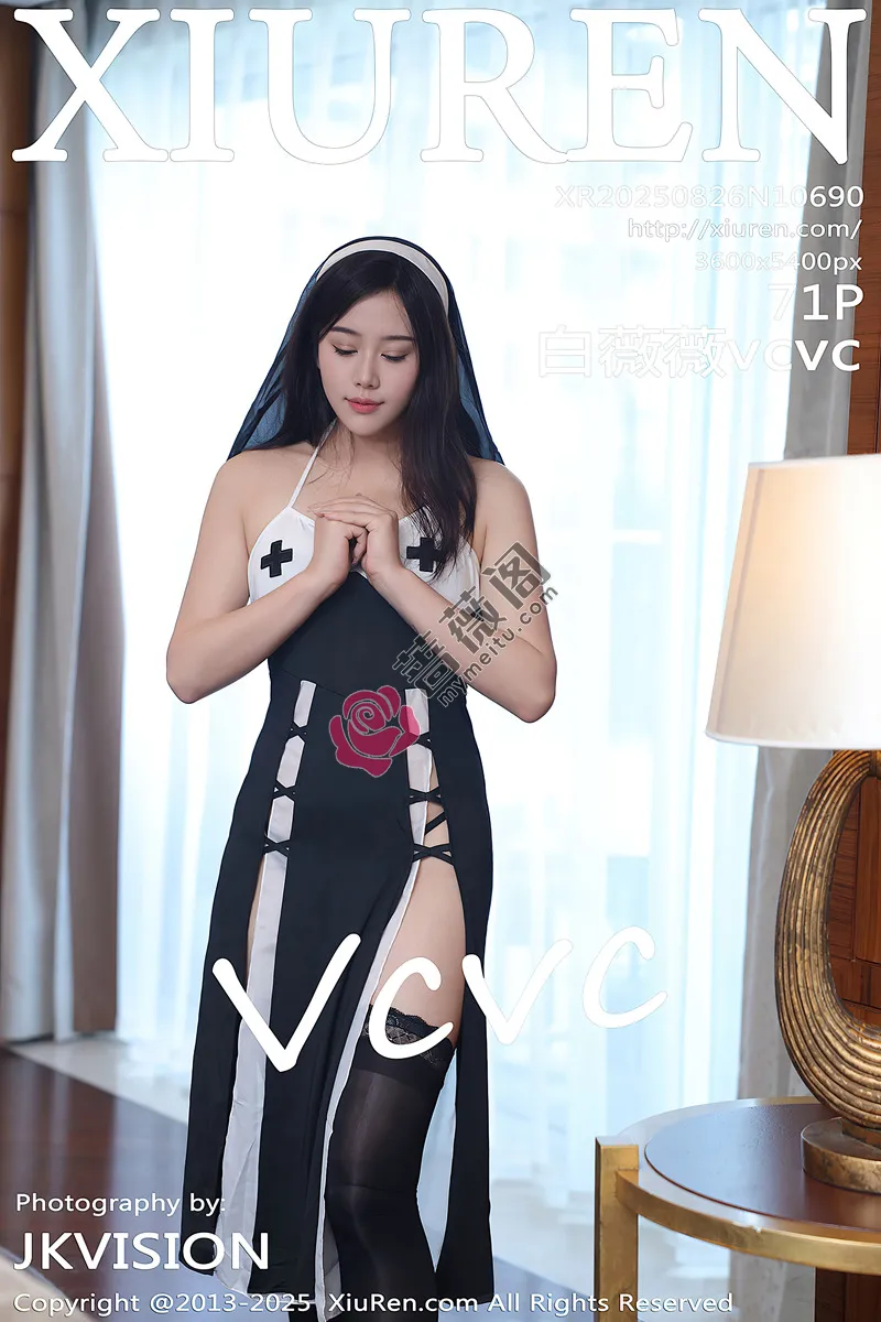 [XiuRen秀人网] NO.10690 模特白薇薇vcvc性感黑白修女服饰配黑色丝袜秀丰腴身材诱惑写真-蔷薇阁