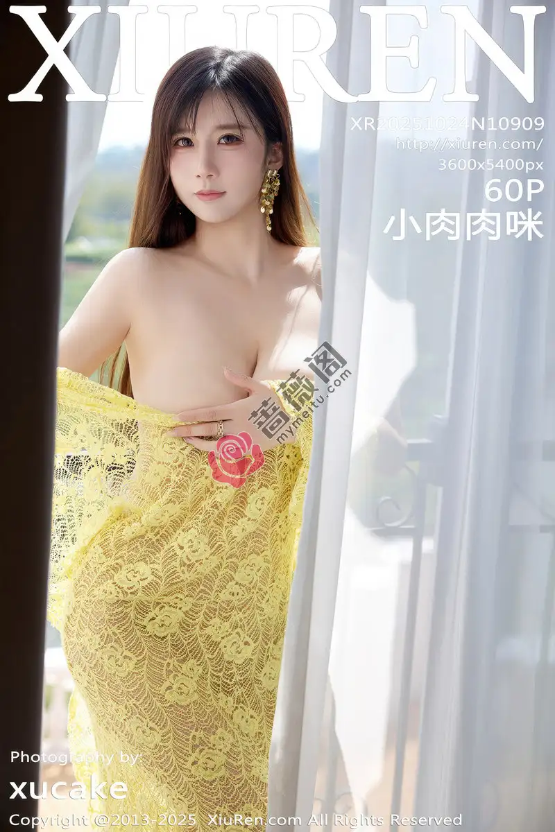 [XiuRen秀人网] NO.10909 模特小肉肉咪性感黄色复古蕾丝连衣裙秀丰满身材惹火诱惑写真-蔷薇阁