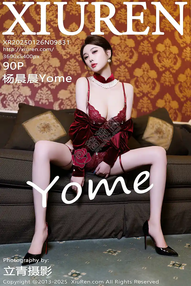 [XiuRen秀人网] NO.9831 女神杨晨晨Yome性感深色旗袍+红色蕾丝内衣秀丰腴身材诱惑写真-蔷薇阁