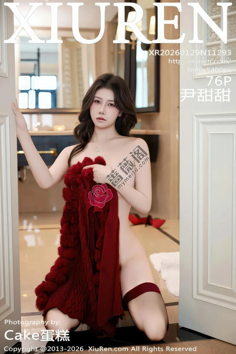[XiuRen秀人网] NO.11293 模特尹甜甜性感红色毛衣配牛仔裤露红色内衣秀完美身材诱惑写真-蔷薇阁