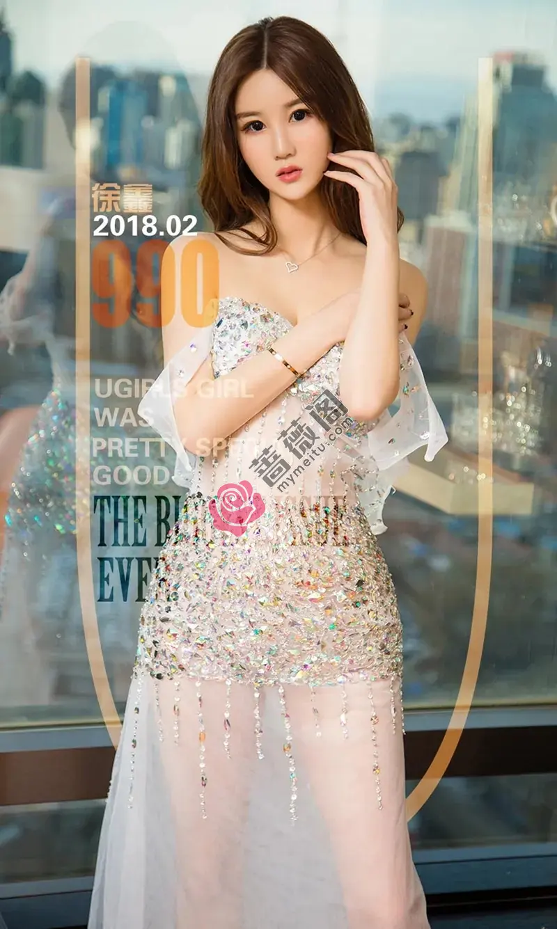 [Ugirls爱尤物] NO.990 嫩模徐鑫宝石连身裙配丁字裤+黑色比基尼秀完美身材写真 - 蔷薇阁-蔷薇阁