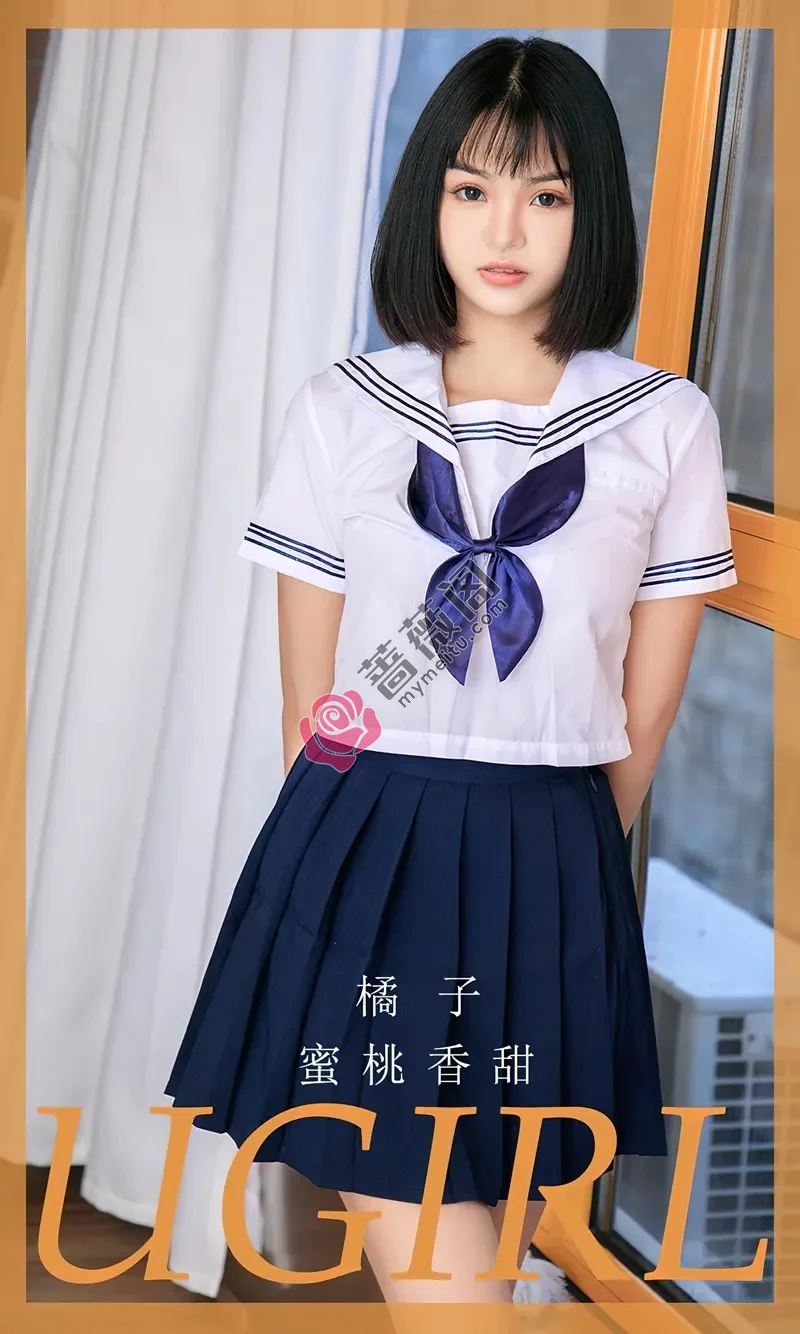 [Ugirls爱尤物] NO.2734 模特橘子性感短裙学妹制服+白色轻透内衣秀曼妙身姿诱惑写真-蔷薇阁