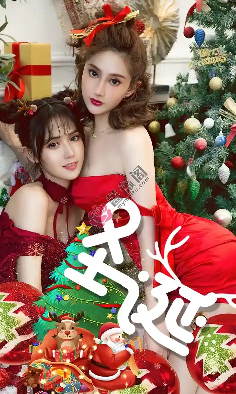 [Ugirls爱尤物] NO.2737 模特唐小糖圣诞主题性感姐妹花红色连衣短裙秀美腿诱惑写真-蔷薇阁